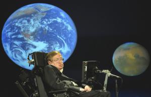 Stephen Hawking podczas uroczystości 50-lecia NASA (21.04.2008) na George Washington University w Waszyngtonie
(USA)