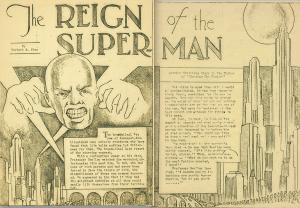 Dwie pierwsze strony „The Reign of the Superman”, opowiadania
Jerry’ego Siegela z ilustracjami Joe’ego Shustera (1933) | fot. Herbert S. Fine (Jerry Siegel) and Joe Shuster, Public domain, via Wikimedia Commons