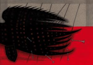 Czarne skrzydło, rysunek do plakatu Hybrydy 2 (gwasz, tusz, ołówek, tektura, 40x30 cm, 2011)