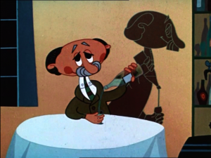 Kadr z filmu: Pan Rzepka i jego cień (1956, scen. Zenon Wasilewski, reż. Wacław Wajser, opr. plast. Jerzy Zitzman)