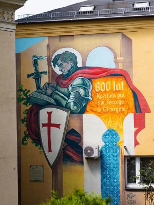 Mural przedstawiający św. Jerzego namalowany z okazji 600-lecia
powstania kościoła pw. św. Jerzego w Cieszynie