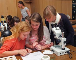 Uczestnicy zajęć uczą się technik przygotowywania preparatów mikroskopowych